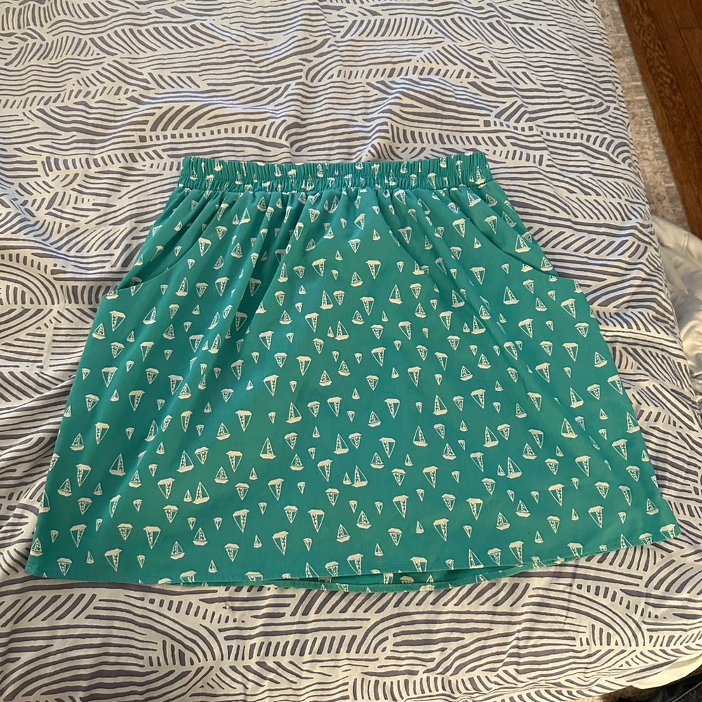 Turquoise sailboat skirt with pockets